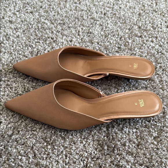Zara Kitten heel Fabric Tan Mule - Picture 2 of 4